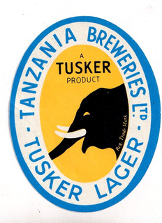 1960s TANZANIA BREWERIES DAR ES SALAAM TANZANIA AFRICA TUSKER BEER LABEL