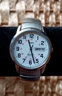 VINTAGE TIMEX DAY DATE MILITARY 24 HR INDIGLO QUARTZ MEN'S SILVER BRACELET WATCH