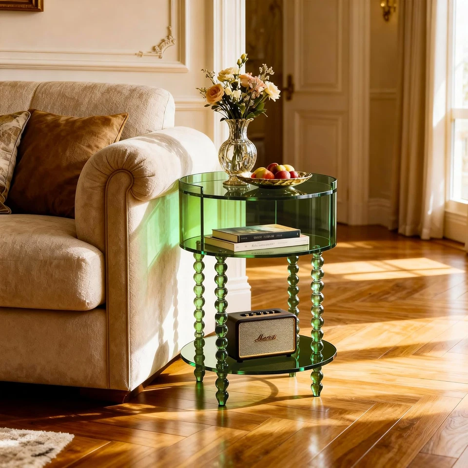 Modern Acrylic round Side Table, End Table for Living Room, Clear Nightstand for - image 2 of 4