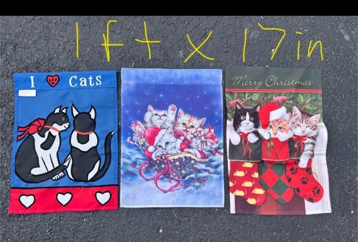 Mini Garden Cat Flags (x3) 12in X 17in