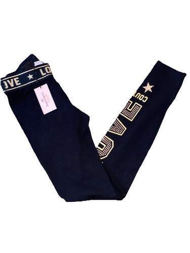 Juicy Couture Love Legging Gold Foil Glitter Bling Black Size XS NWT - Picture 2 of 5