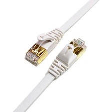 Cat7 Ethernet Cable 50FT Ultra Flat LAN Network Shielded RJ45 Patch Cord White