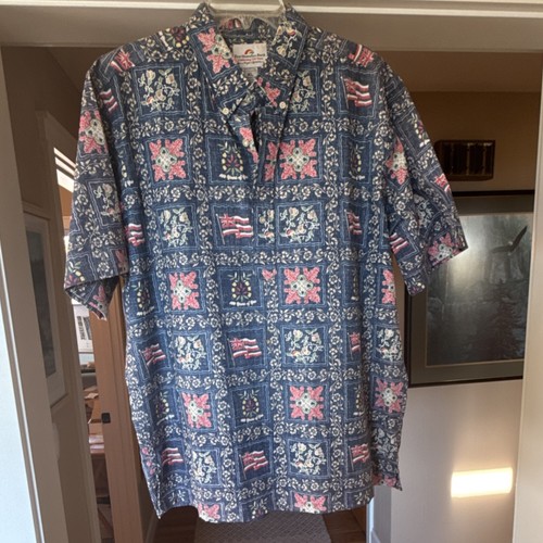 Reyn Spooner First Hawaiian Bank 150 Years Men's Hawaiian Shirt XL Blue Floral