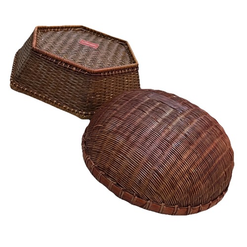 Set Of 2 Chaoching Imported Baskets - 1 Hexagon Shaped Tight Woven, 1 Red Round - Afbeelding 12 van 14