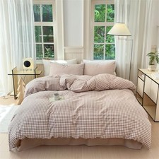 Duvet Cover 100 Washed Cotton Beige Cream Checked Duvet King Tan Gingham