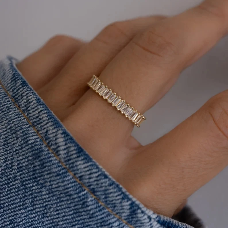 2CT Lab Created Baguette Diamond Eternity Band Statement Promise Minimalist Ring - Image 2 of 4