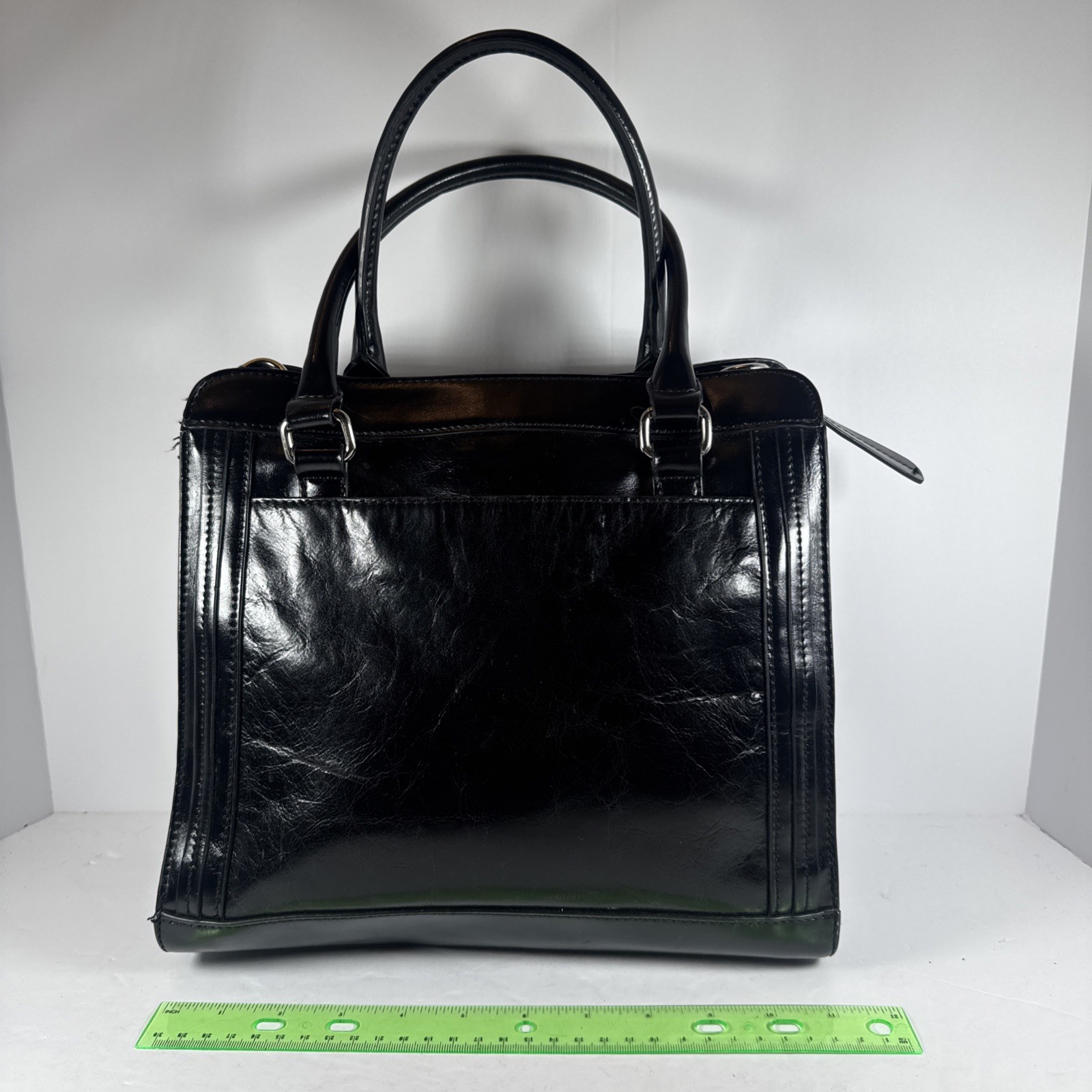 Vintage Giani Bernini Black Leather Tote Top Handle Bag 12x10.5 GUC