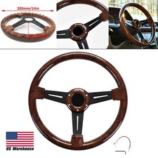 Car 14inch Universal Classic Wood Grain Steering Wheel Brushed 3 Spoke 6 Bolts