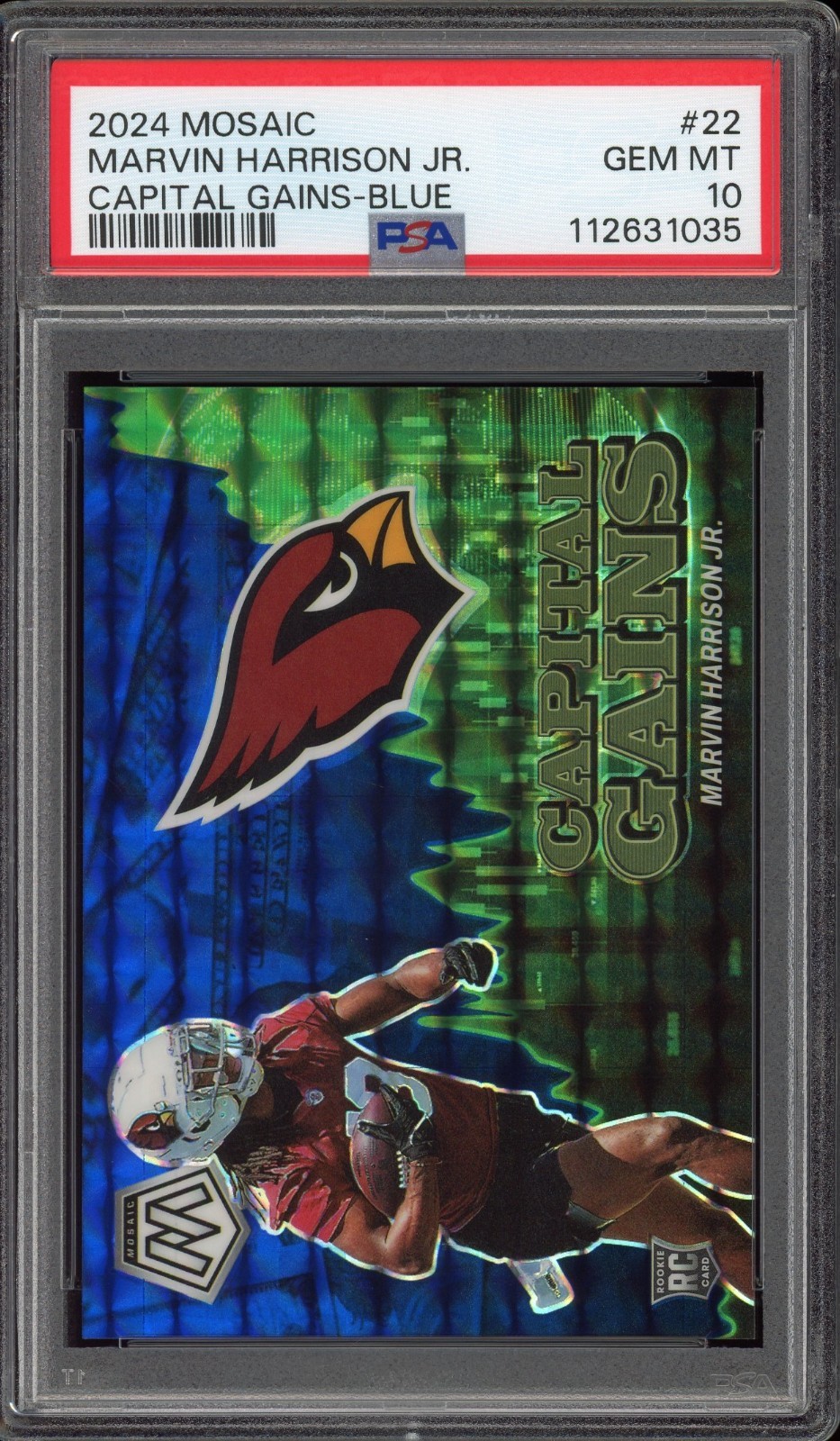 Marvin Harrison Jr. RC Rookie Capital Gains Blue /99 - 2024 Panini Mosaic PSA 10
