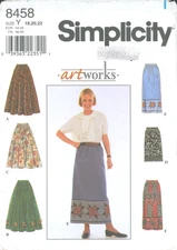  Women's ArtWorks Skirt Pattern Size 18 20 22 Simplicity 8458 Uncut Applique