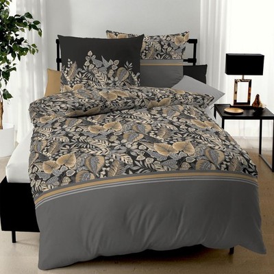 Kaeppel Jersey Bettwäsche in 135x200 + 80x80 cm Tika 11310 grau schwarz Blätter