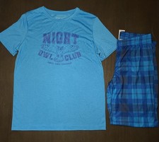 NEW BOYS CAT  JACK BLUE PLAID NIGHT OWL PAJAMA SET SIZE XXL 16-18
