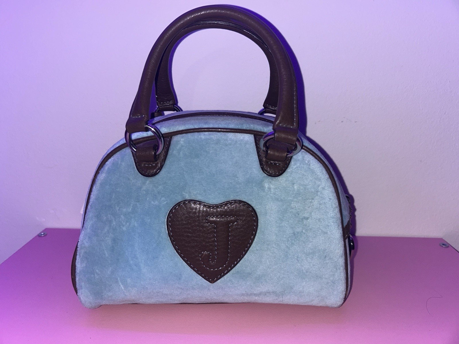 RARE Vintage Juicy Couture Velour Bowler Bag Purse Handbag Blue Brown Y2K 2000s image 4