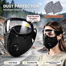 Reusable 5  Layer Carbon Dust Mask Adjustable Goggles Washable Reusable Black NEW