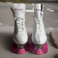 Chicago Skates Women's White Quad Roller Skates Size 9 Pink Wheels
