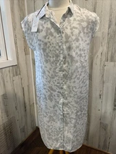 Halston Coverup Extended Shoulder Button Duster Top Size M Medium New