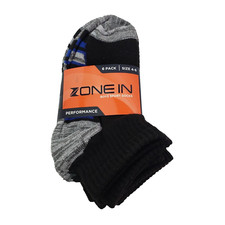 Zone In Boys Size 4-6 Black Performance Sport Socks 6 Pack
