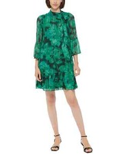 Calvin Klein Women's Green Tie-Neck 3/4-Sleeve Ruffled Dress - 10 - Green