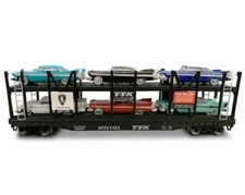 O Gauge 14-3/4" Bi-Level Auto Carrier w/ 6 Die-Cast 1958 Plymouth Fury Cars -NEW