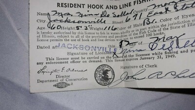 2 Anciens Permis De Pêche De L'Illinois (1948) - Vintage, Motif Amérindien - Occasion Avec Traces D'usage