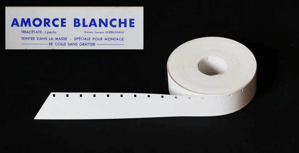 - - SANS MARQUE/GÉNÉRIQUE - *** BANDE AMORCE BLANCHE 16MM - UNE PERFO 12 METRES NEUVE ***