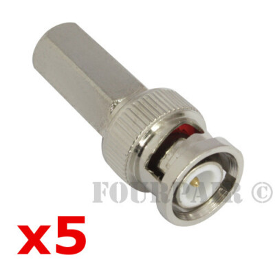 5 Pack Lot - BNC Male Twist-On Connector End for RG6 Coax Cable CCTV Camera DVR