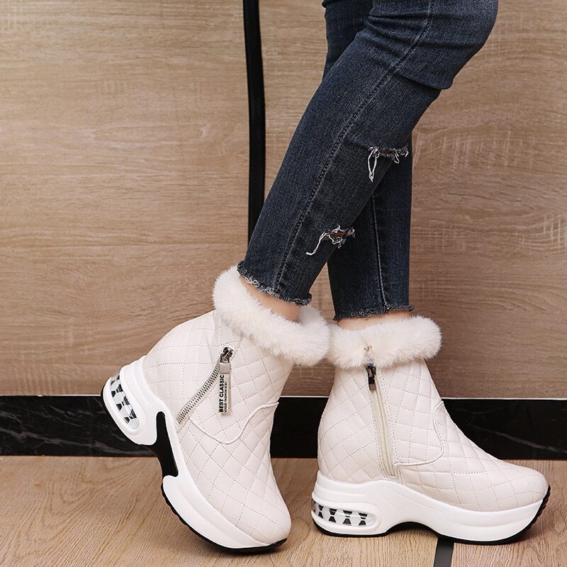 Winter Women Warm Platform Snow Boots Zipper Ankle Boot High Heels