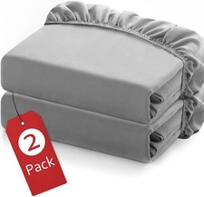 Twin Fitted Sheets 14" Deep Pocket Ultra Soft  Breathable Bed Sheet Gray 2 Pack