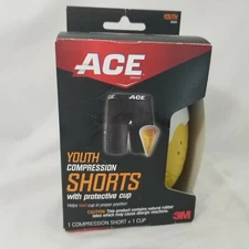 Ace ~3M Teen Compression Shorts + Protective Cup Size 30-35 inches #548 ⚾🏈🥤🩳