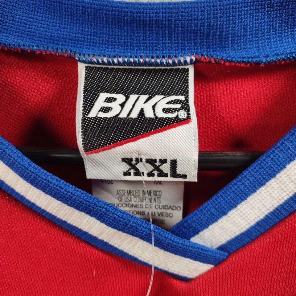 复古自行车运动棒球球衣衬衫男式 XXL 红色/蓝色 90 年代全新无标签 BLANK — 第 4/4 张图片