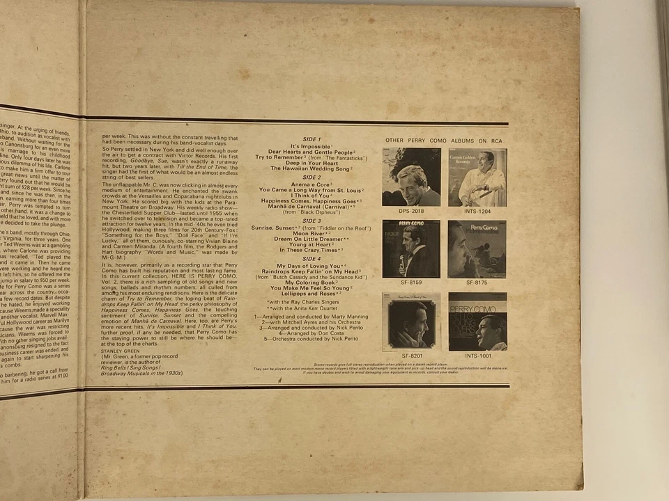 Perry Como Here Is Perry Como Vol.2 double LP vinyl RCA Victor Gatefold - Image 3 of 4