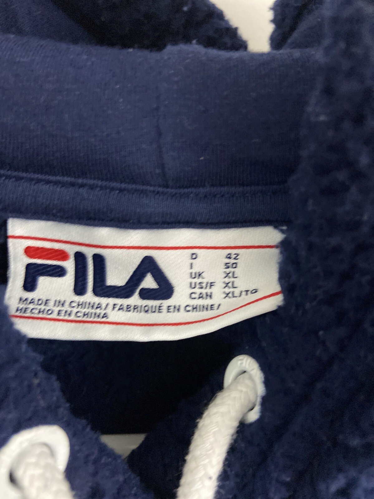 Felpa con cappuccio vintage anni '90 Fila blu navy da uomo incantesimo taglia XL spell out