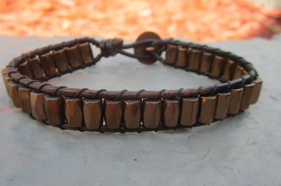 Мужской черный / коричневый кожаный надежном браслет с медного тона магнитные бусины Buffalo - Изображение 2 из 4