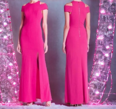 $320 ABS Allen Schwartz Shoulder Cut Out Gown Small 2 4 Formal Carnation Slit
