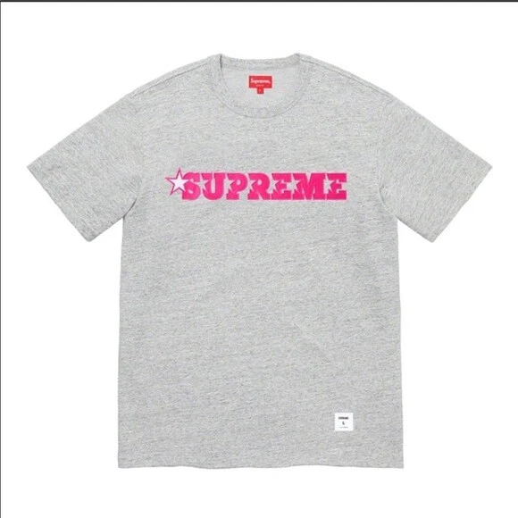 Supreme SS20 PINK Star LOGO Heather Grey Short Sleeve T-Shirt Size