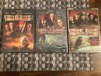 Pirates of the Caribbean 1-3 DVD Black Pearl Dead Mans Chest At Worlds End NEW