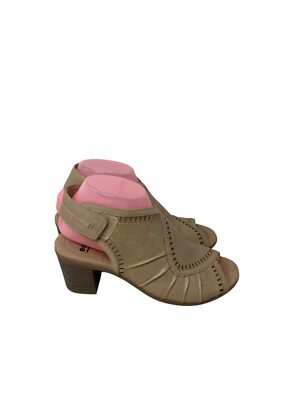 Earth Heel Leather Wedge Sandals Size 7M Women's Light Pecan Steph Moza Peep Toe