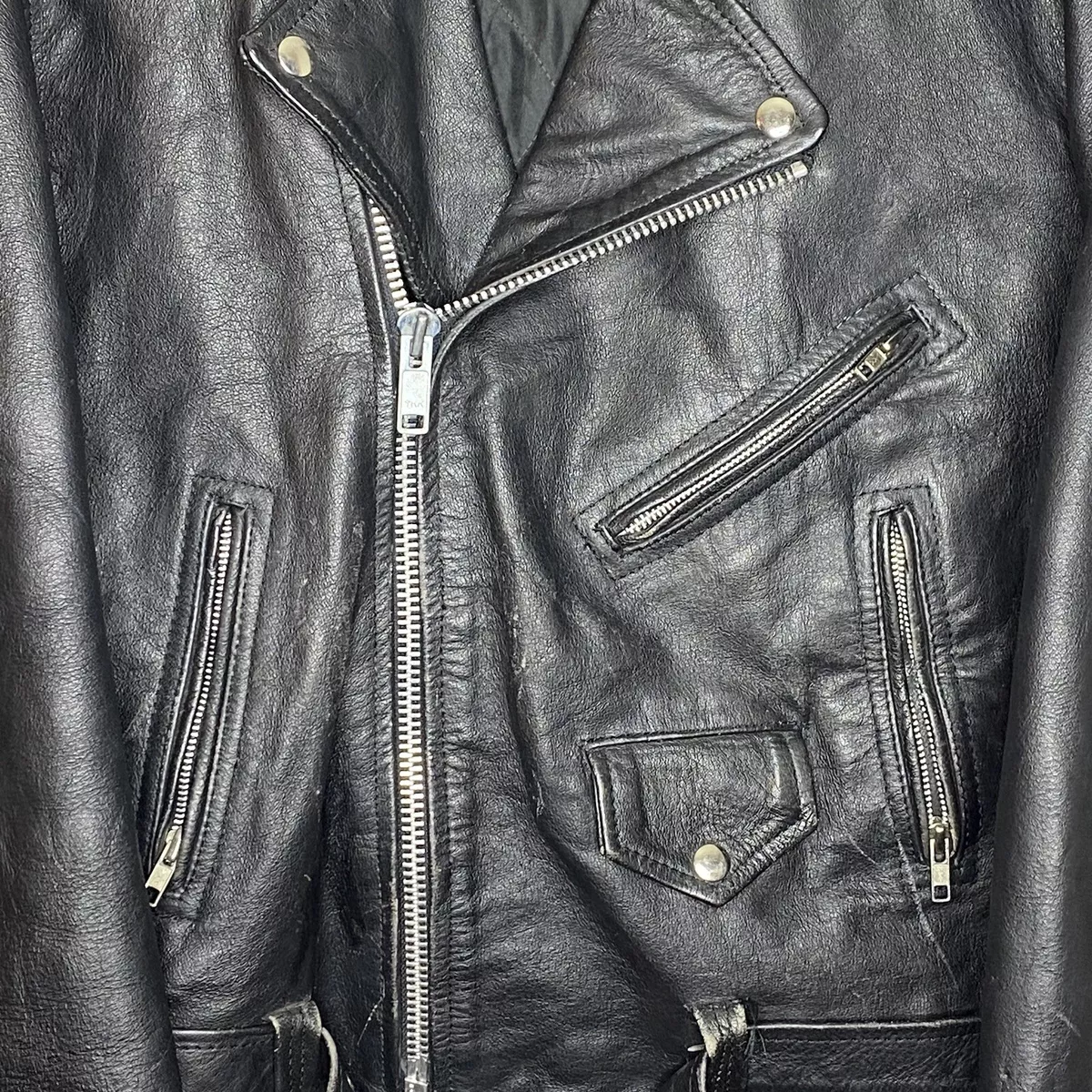 Vintage Protech Leather Apparel Black Biker Motorcycle Jacket Medium