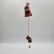 Vintage Wood Climbing Bear and Bell Hanging Christmas Ornament