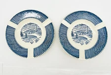 Currier and Ives Royal China 2 Blue & White Ashtrays Scene Central Park Ash Tray