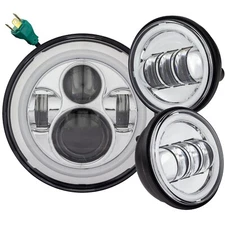 Eagle Lights Chrome Halo 7" LED Headlight and Spot Lights for Harley and Indian
