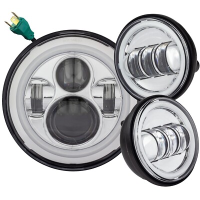 Eagle Lights Chrome Halo 7'' LED Headlight and Spot Lights for Harley and Indian