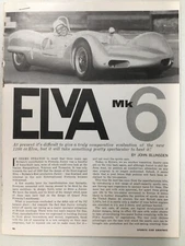 EEEEE07 VINTAGE Original Article Racing ELVA Mk 6 April 1962 6 page