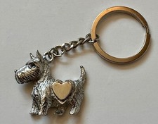 Vintage Dog with heart silver tone metal charm 1 1/2"x1 1/2" key ring key chain