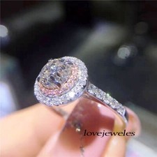 2CT Round Cut Real Moissanite Double Halo Engagement Ring 14K 2-Tone Gold Finish