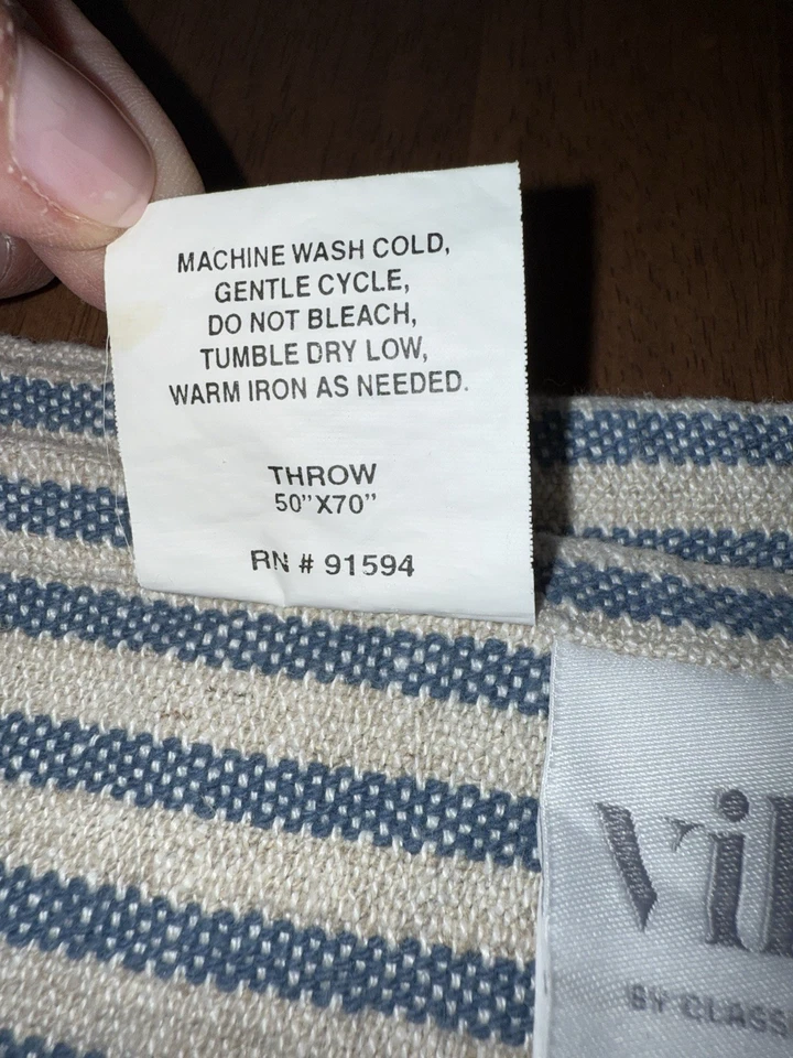 Manta Villa by Classic Home Azul Blanco Rayas 50x70 Algodón Lino Borla Foto 4 de 4