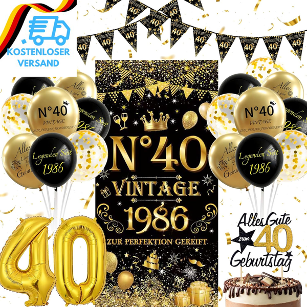 40 Geburtstag Deko Geburtstagsdeko Frau MäNner Vintage 1986 Banner Schwarz Gold-image