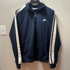 VTG 2000s Nike Silver Tag Navy and White Relaxed Fit Zip Up Track Jacket Size L