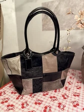 Coach Bleeker Black And Gray Patchwork Tote Handbag