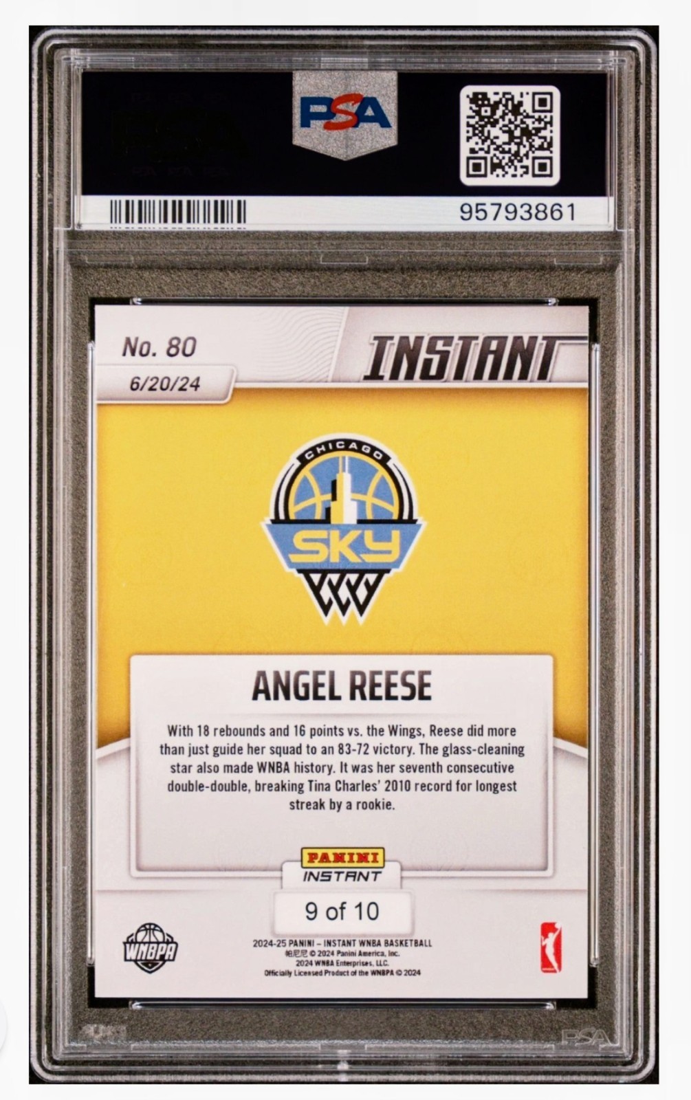 2024 Panini Instant WNBA Angel Reese RC Jaguar /10 #80 Chicago Sky PSA 10 POP 4 view 2